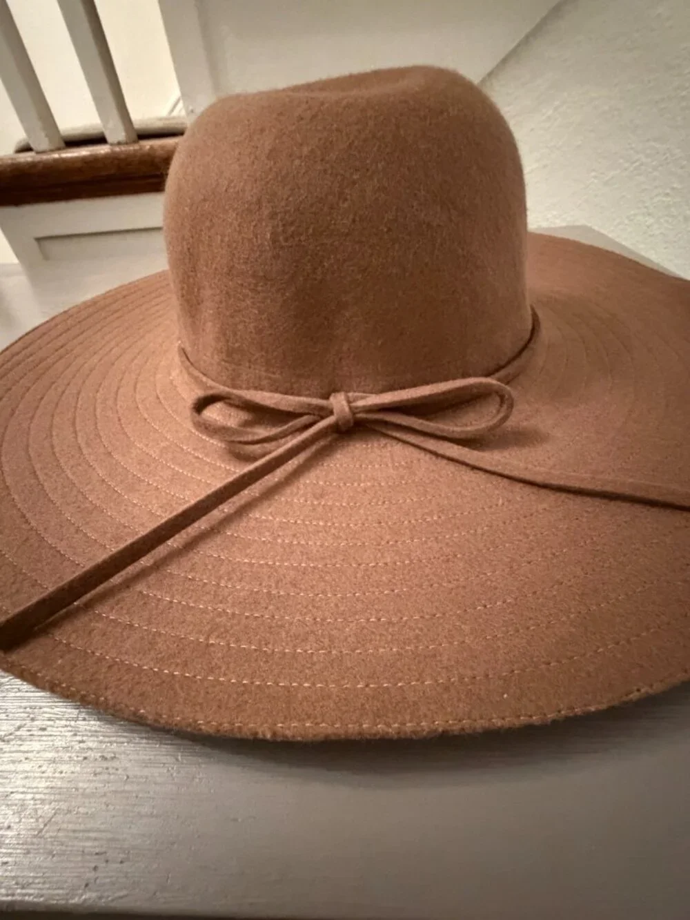 Gap 100% wool dark brown wide brim floppy hat with bow size M/L
